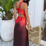 Robe Midi com Ombro Assimétrico e Detalhe Reverso em Gradiente de Cores