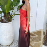 Robe Midi com Ombro Assimétrico e Detalhe Reverso em Gradiente de Cores