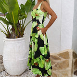 Elegante Robe Midi A-Line com Estampa Floral em Preto e Branco e Decote Quadrado