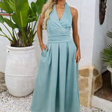 Robe Midi com Gola Halter na Cor Verde Ovo