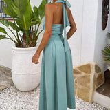 Robe Midi com Gola Halter na Cor Verde Ovo