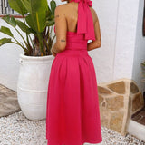Vestido Midi Magenta com Gola Halter