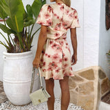 Mini Robe com Mangas Puff e Babados em Estampa Floral Blush