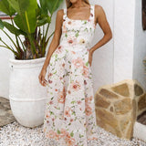 Vestido Midi em A com Estampa Floral Colorida e Decote Quadrado