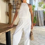 Top Branco de Renda com Gola Racer