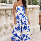 Roupão Midi A-Line Floral em Azul e Creme