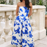 Roupão Midi A-Line Floral em Azul e Creme