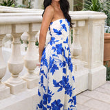 Roupão Midi A-Line Floral em Azul e Creme