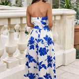 Roupão Midi A-Line Floral em Azul e Creme