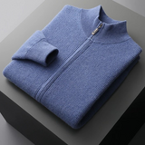 Cardigan de lã merino extra-fina com fecho de correr e detalhes em rib