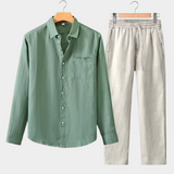 Conjunto de Verão Dolcevita de Mangas Longas - Verde e Bege