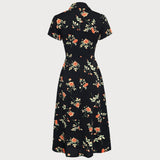 Glória - Midi Dress in Black Floral Print