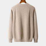 Cardigan de lã merino extra-fina com fechamento e detalhes em ribana