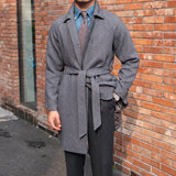 Palton de lã com estampa herringbone e cinto Milano.
