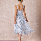 Renata - Midi Dress in Blue Floral Print