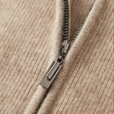 Cardigan de lã merino extra-fina com fechamento e detalhes em ribana