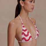 Top de Bikini Triangular Robyn com Detalhes em Contas - Rosa