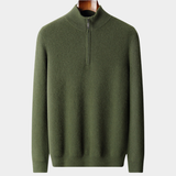 Pullover 100% Caxemira com Mangas Caneladas e Zíper Frontal