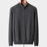 Cardigan de Caxemira 100% com Zíper Duplo - Cinza Escuro