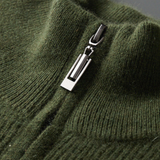 Pullover 100% Caxemira com Mangas Caneladas e Zíper Frontal