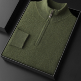Pullover 100% Caxemira com Mangas Caneladas e Zíper Frontal