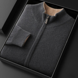 Cardigan de Caxemira 100% com Zíper Duplo - Cinza Escuro