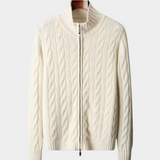 Cardigan de lã merino extra-fina com dois zíperes