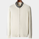Cardigan de lã merino extra-fina com fecho de correr, disponível em duas cores