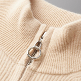 Cardigan de lã merino extra-fina com fecho de correr e detalhes em rib