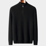 Pullover Preto de Cachemira Pura com Mangas Canelladas e Zíper Frontal