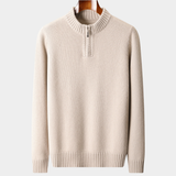 Pullover de caxemira 100%, bege claro, com zíper central