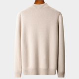 Pullover de caxemira 100%, bege claro, com zíper central
