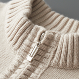 Pullover de caxemira 100%, bege claro, com zíper central