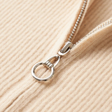 Cardigan de lã merino extra-fina com fecho de correr e detalhes em rib