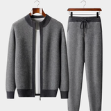 Conjunto de Roupa em Lã Merino Extra-Fina Cinza com Estampa Herringbone
