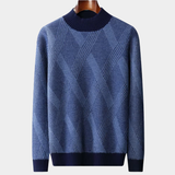 Suéter de lã merino extra-fina com gola alta em estilo bicolor