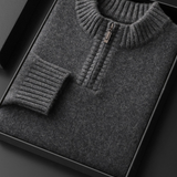 Pullover de Cashmere Puro Cinza Escuro com Zíper