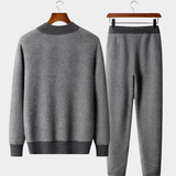 Conjunto de Roupa em Lã Merino Extra-Fina Cinza com Estampa Herringbone