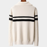 Pullover de lã merino extra-fina com fecho de correr central e riscas