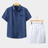 Conjunto de Verão Dolce Vita com Mangas Curtas - Azul Marinho e Branco