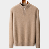 Pullover de caxemira pura bege claro com fecho de correr central