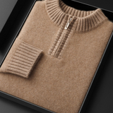 Pullover de caxemira pura bege claro com fecho de correr central