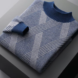 Suéter de lã merino extra-fina com gola alta em estilo bicolor