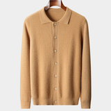 Cardigan de Caxemira Pura Texturizado com Botão em Tom Caramelo