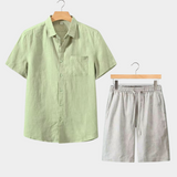 Conjunto de Verão de Mangas Curtas - Verde Menta e Bege