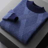 Suéter de lã merino extra-fina com gola alta em estilo bicolor