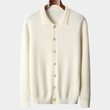 Cardigan de Cashmere Puro Texturizado em Marfim com Botões