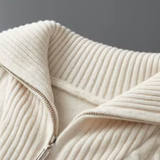 Pullover de lã merino extra-fina com fecho de correr central e riscas