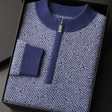 Suéter Premium de Cashmere com Estampa e Zíper Parcial