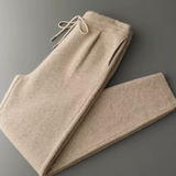 Calças de Cashmere Premium com Plissado